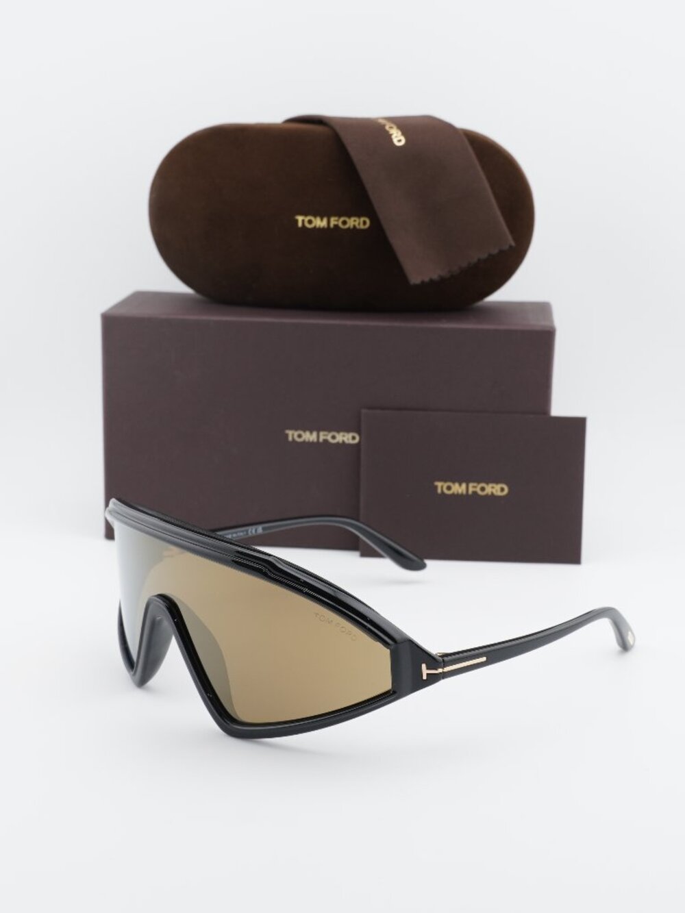 Tom Ford Lorna FT1121 01G Shield Sunglasses - Shiny Black/Brown Mirror